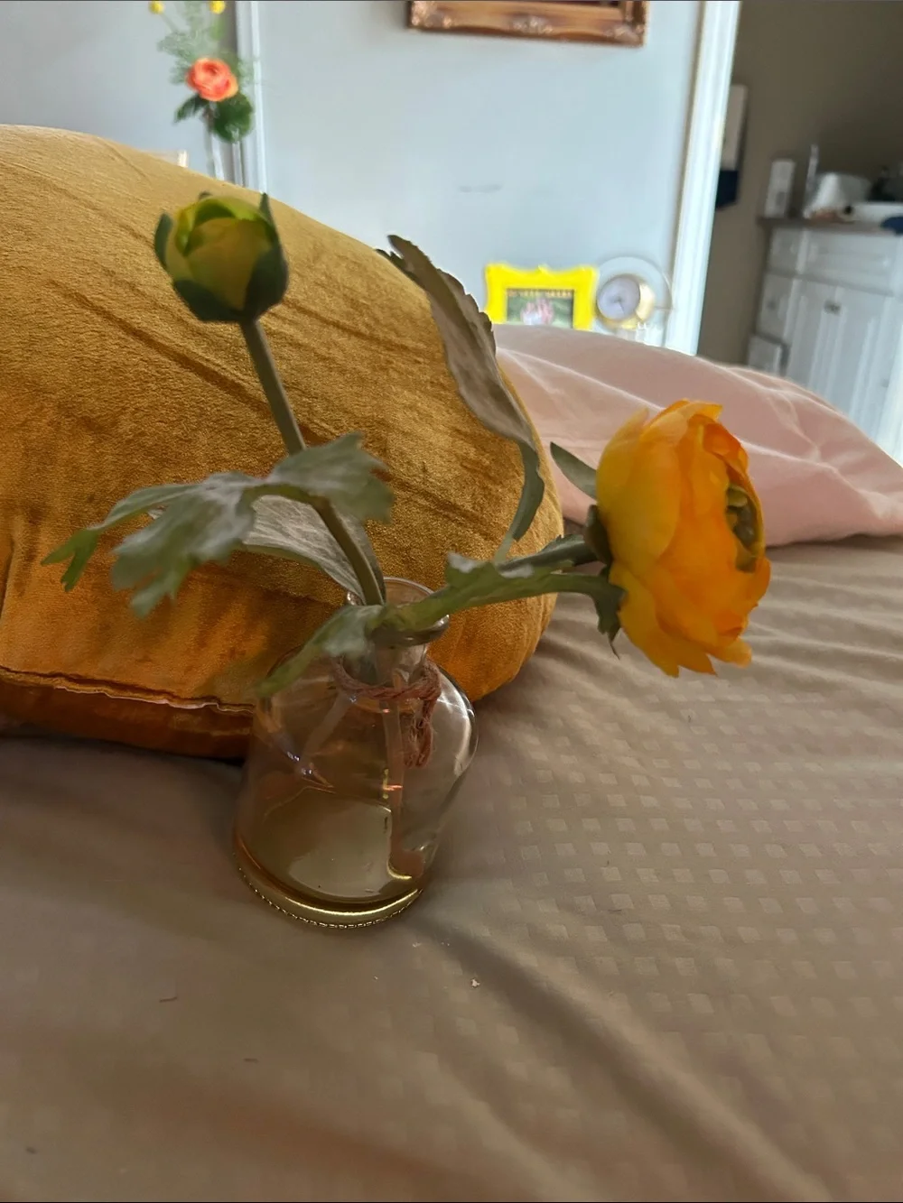 Yellow Faux Ranunculus Stem - Decorative Home Accent